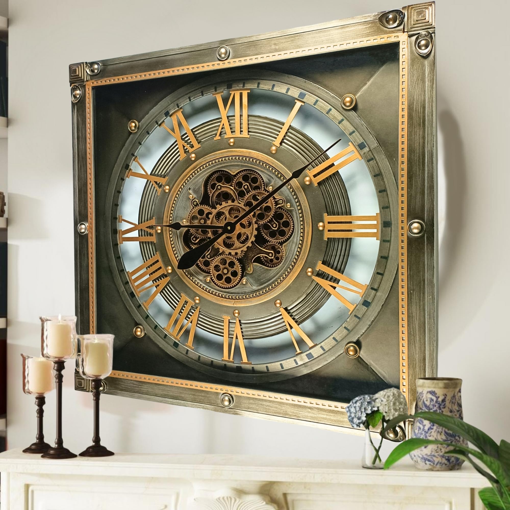 Amazon.com: THE GEARS CLOCK 32'' Inch Square Real Moving Gear Wall